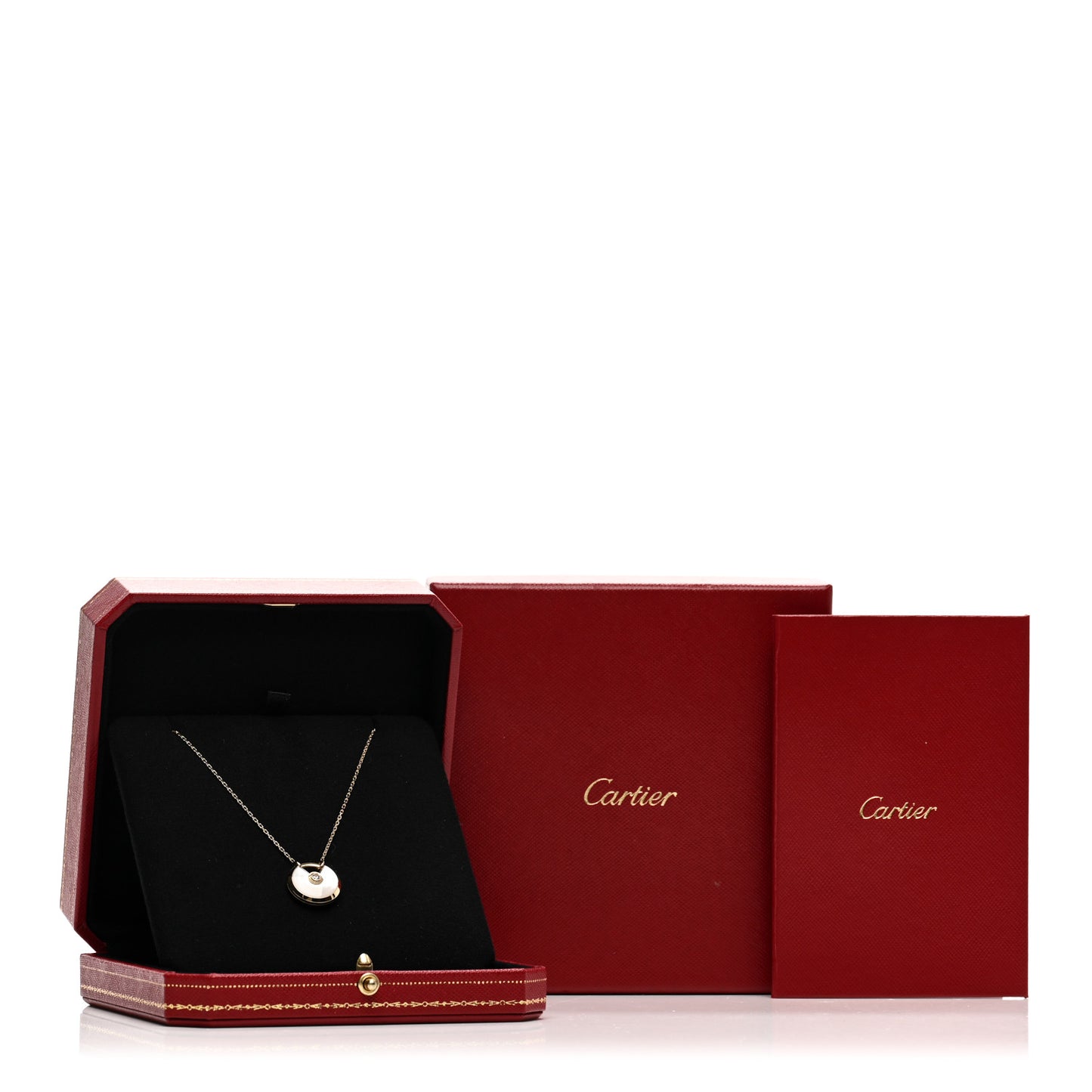18K Yellow Gold Diamond Mother of Pearl SM Amulette de Cartier Pendant Necklace