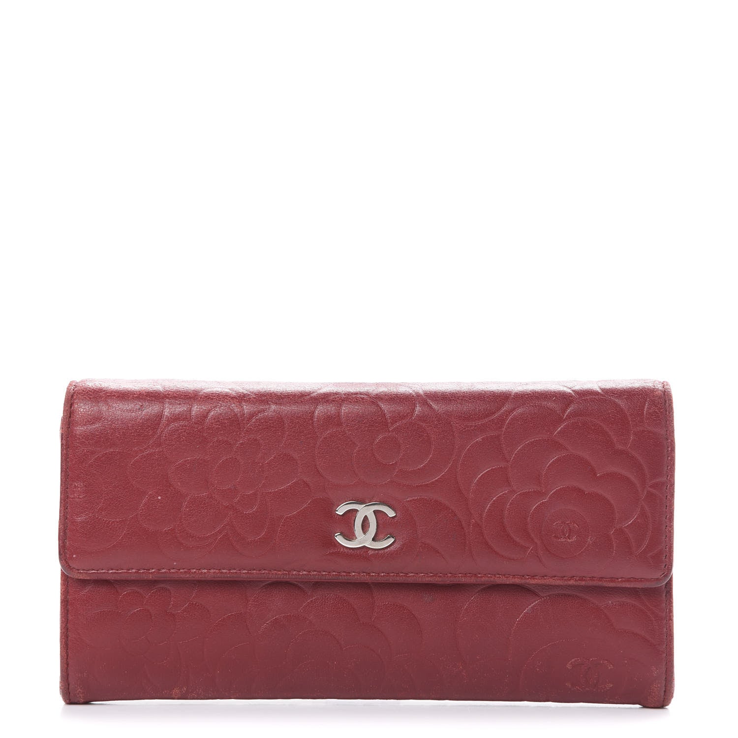 Chanel Lambskin Camellia Embossed Flap Wallet Red 1 of 17