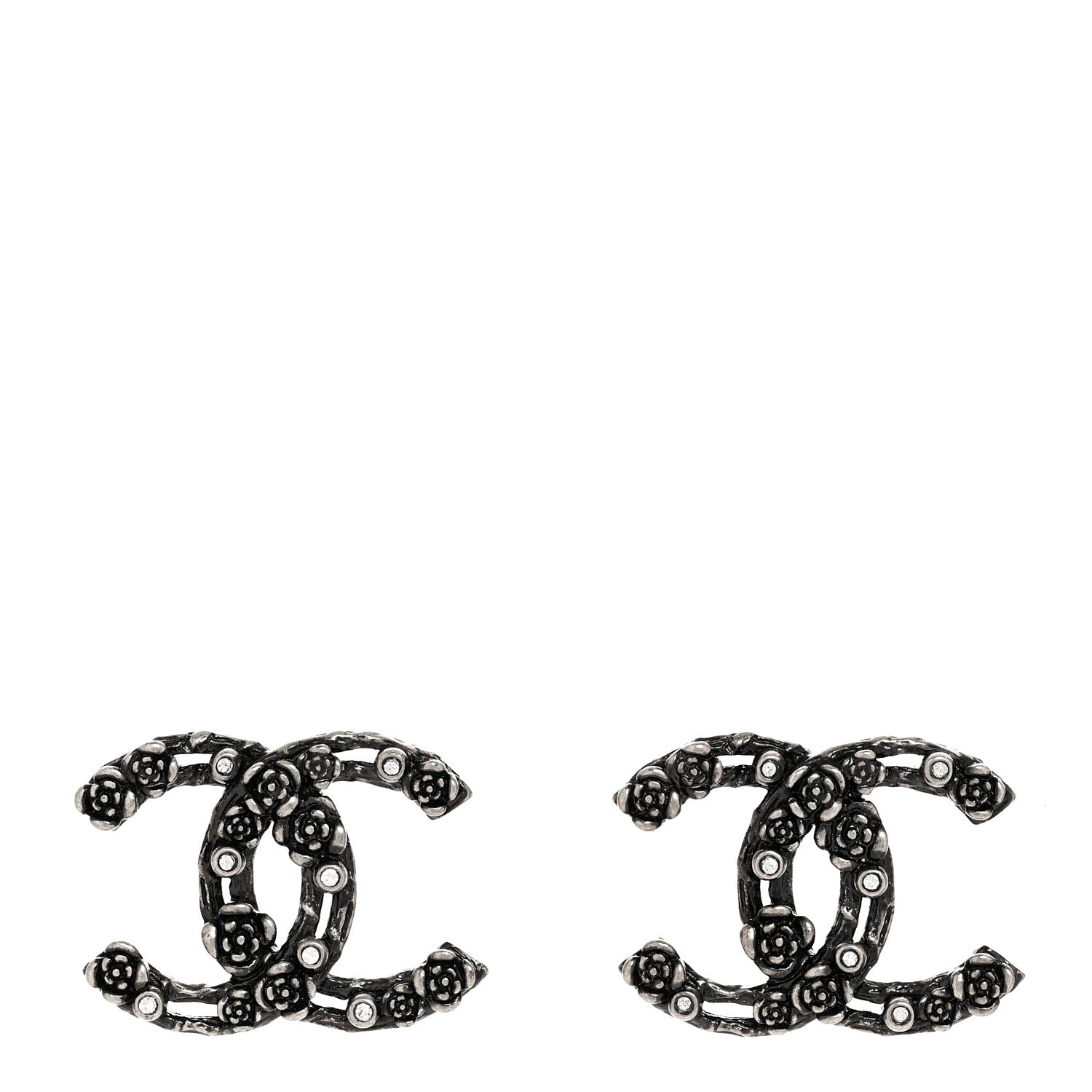 Chanel Crystal CC Camellia Earrings Ruthenium 1 of 5