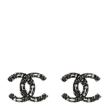 Chanel Crystal CC Camellia Earrings Ruthenium 1 of 5