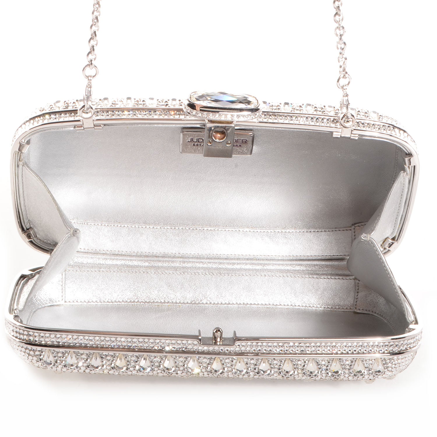 Judith Leiber Crystal Fleurs Minaudiere Clutch Silver 7 of 8