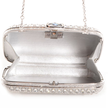 Judith Leiber Crystal Fleurs Minaudiere Clutch Silver 7 of 8