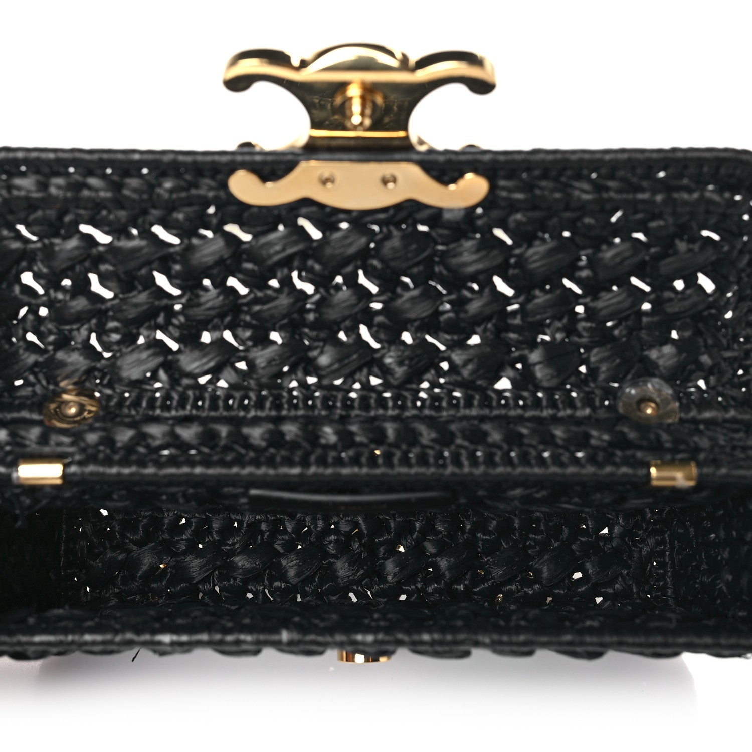 Celine Raffia Effect Claude Chain Shoulder Bag Black 5 of 9