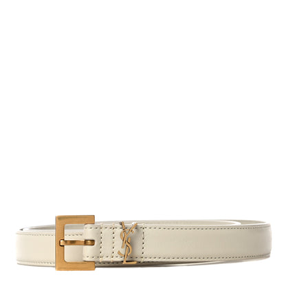Saint Laurent Smooth Calfskin Monogram Square Buckle Belt 80 32 White 1 of 12