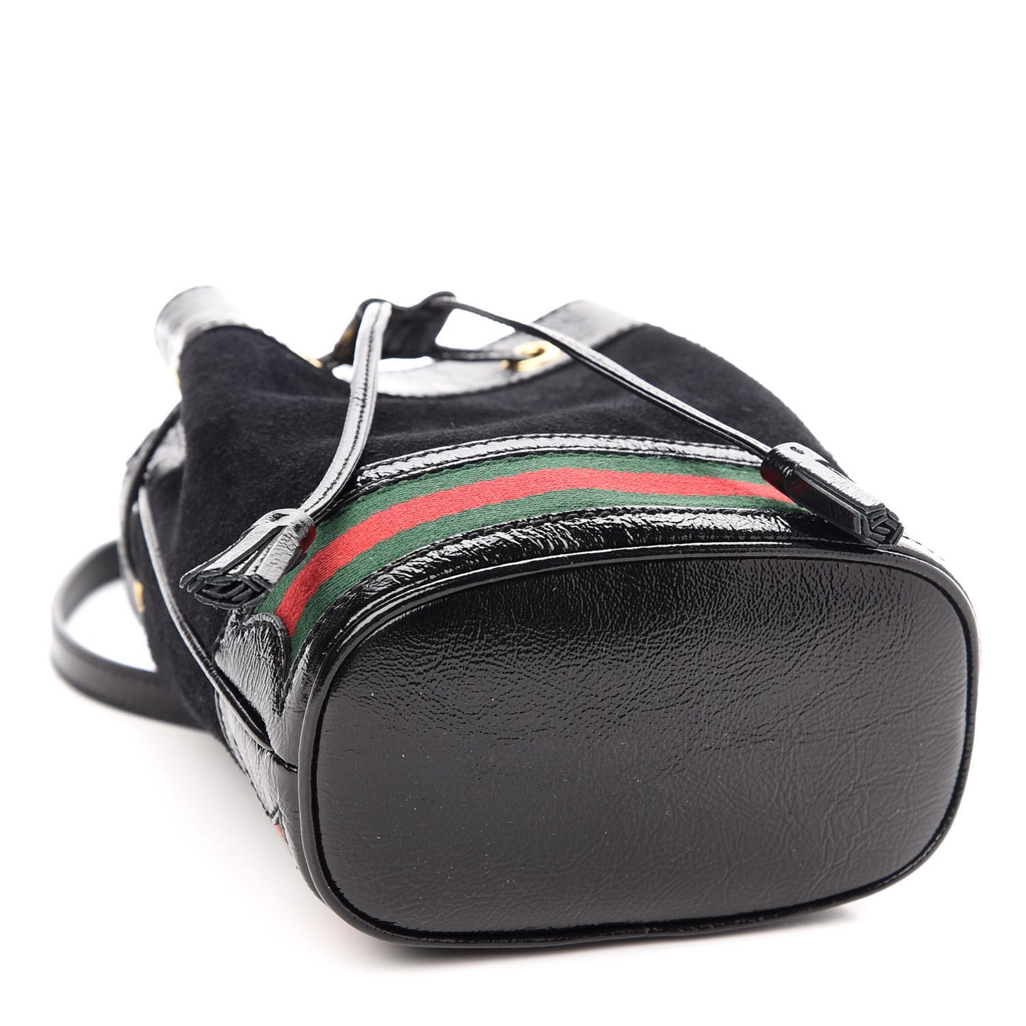 Suede Patent Web Mini Ophidia Bucket Bag Black