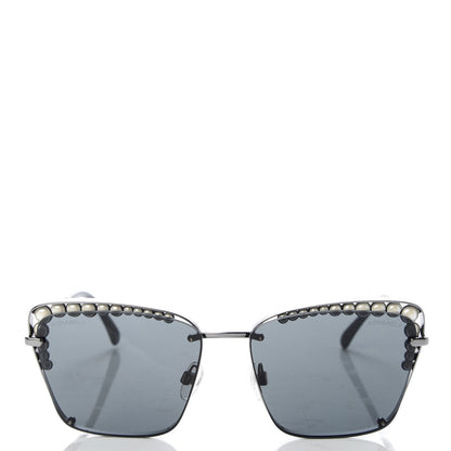 Chanel Metal Square Frame Pearl Sunglasses 4235-H Dark Grey 2 of 8