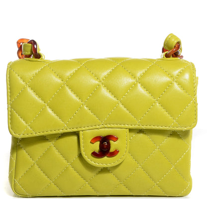 Chanel Lambskin Tortoise Chain Mini Square Flap Chartreuse 1 of 10