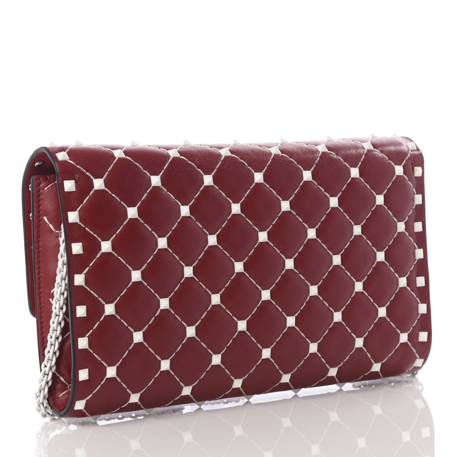 Valentino Garavani Lambskin Free Rockstud Spike Wallet On Chain Rosso Valentino 2 of 10