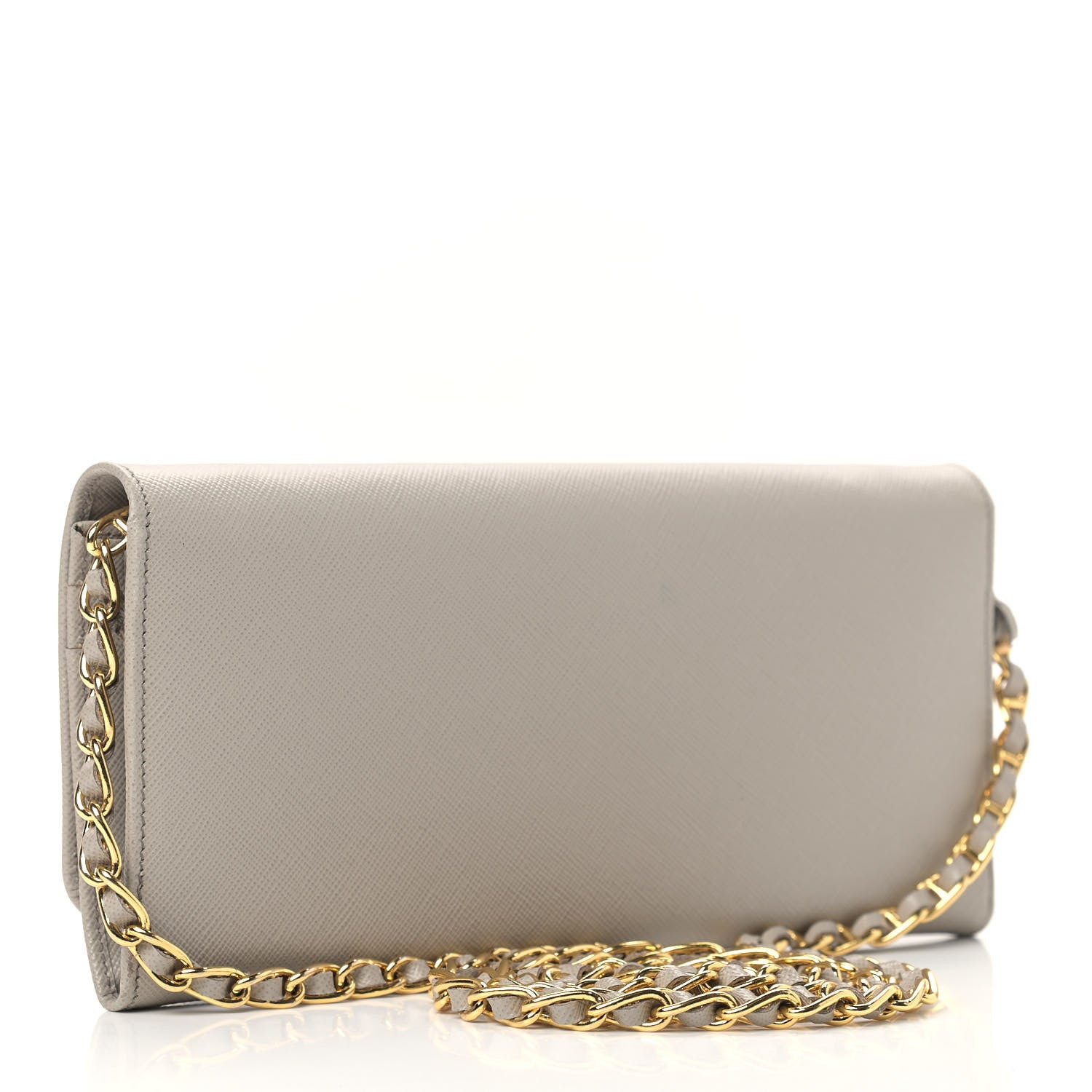 Prada Saffiano Metal Oro Chain Wallet Pomice 2 of 11