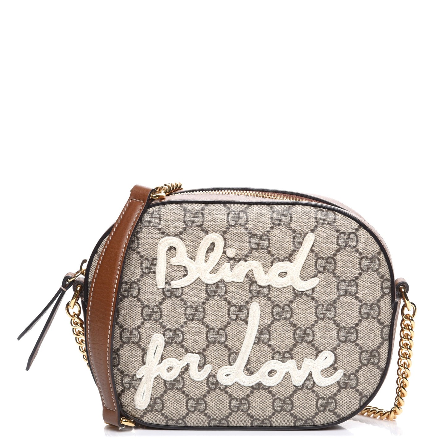 GG Supreme Monogram Blind For Love Embroidered Mini Chain Shoulder Bag Beige Tuscany