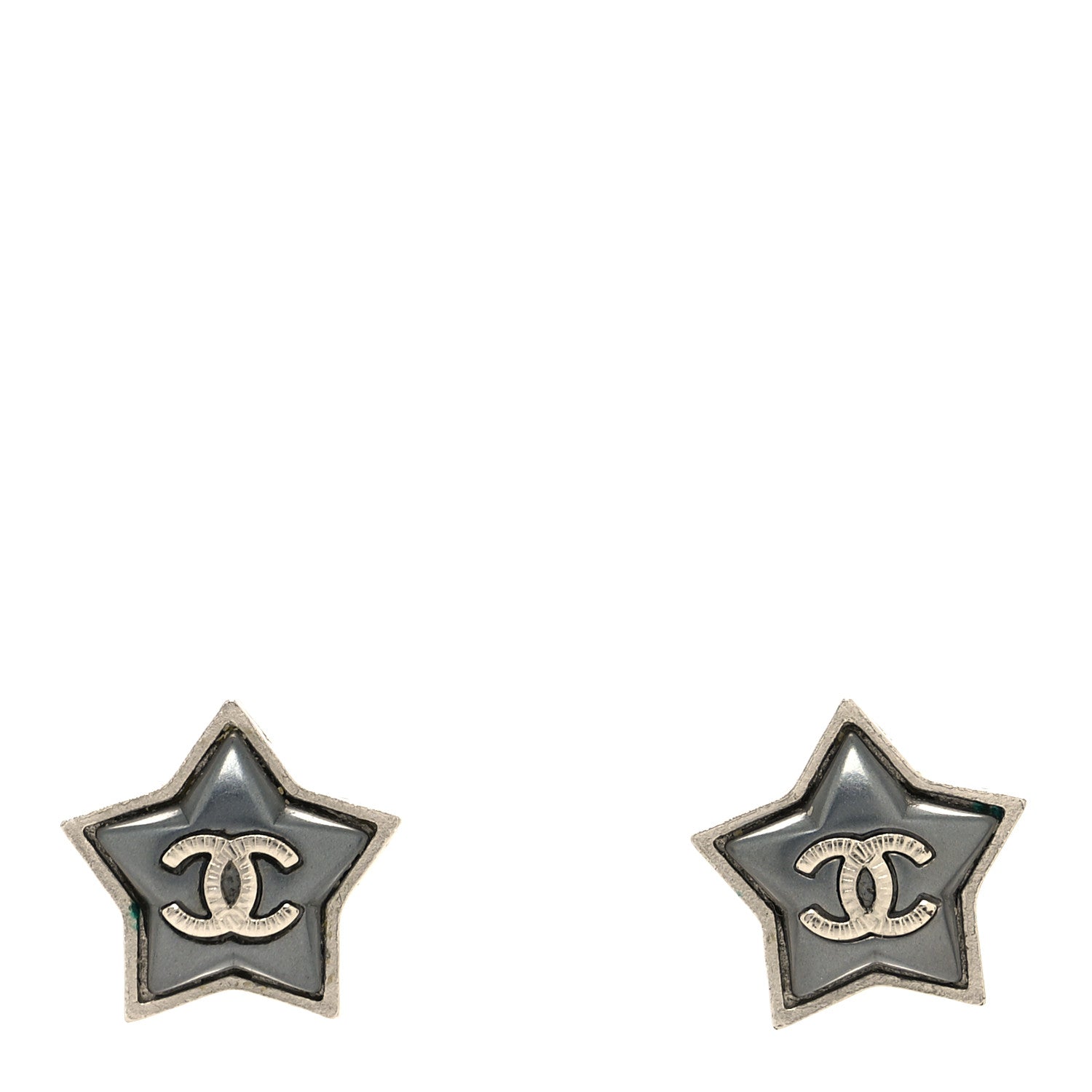 Chanel Resin Metal CC Star Earrings Silver 1 of 4