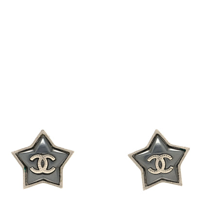 Chanel Resin Metal CC Star Earrings Silver 1 of 4