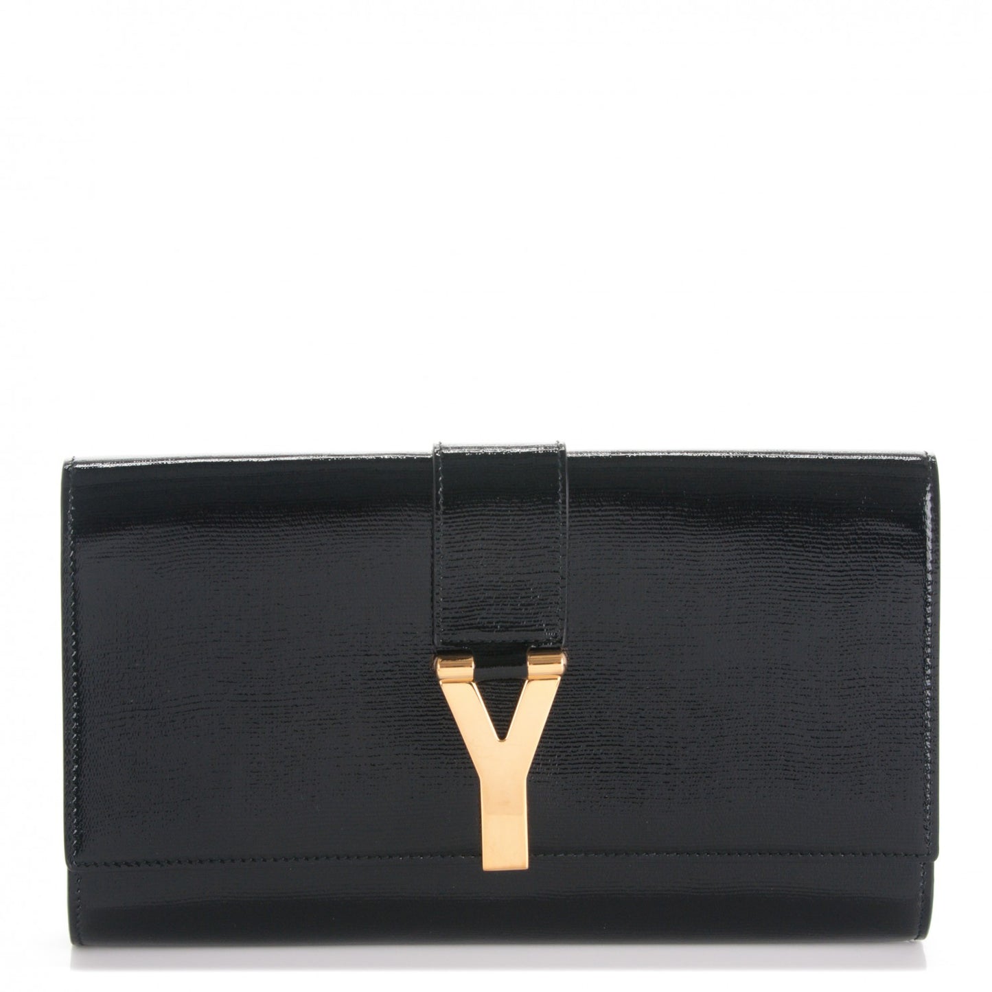 Textured Patent Classic Y Ligne Clutch Black