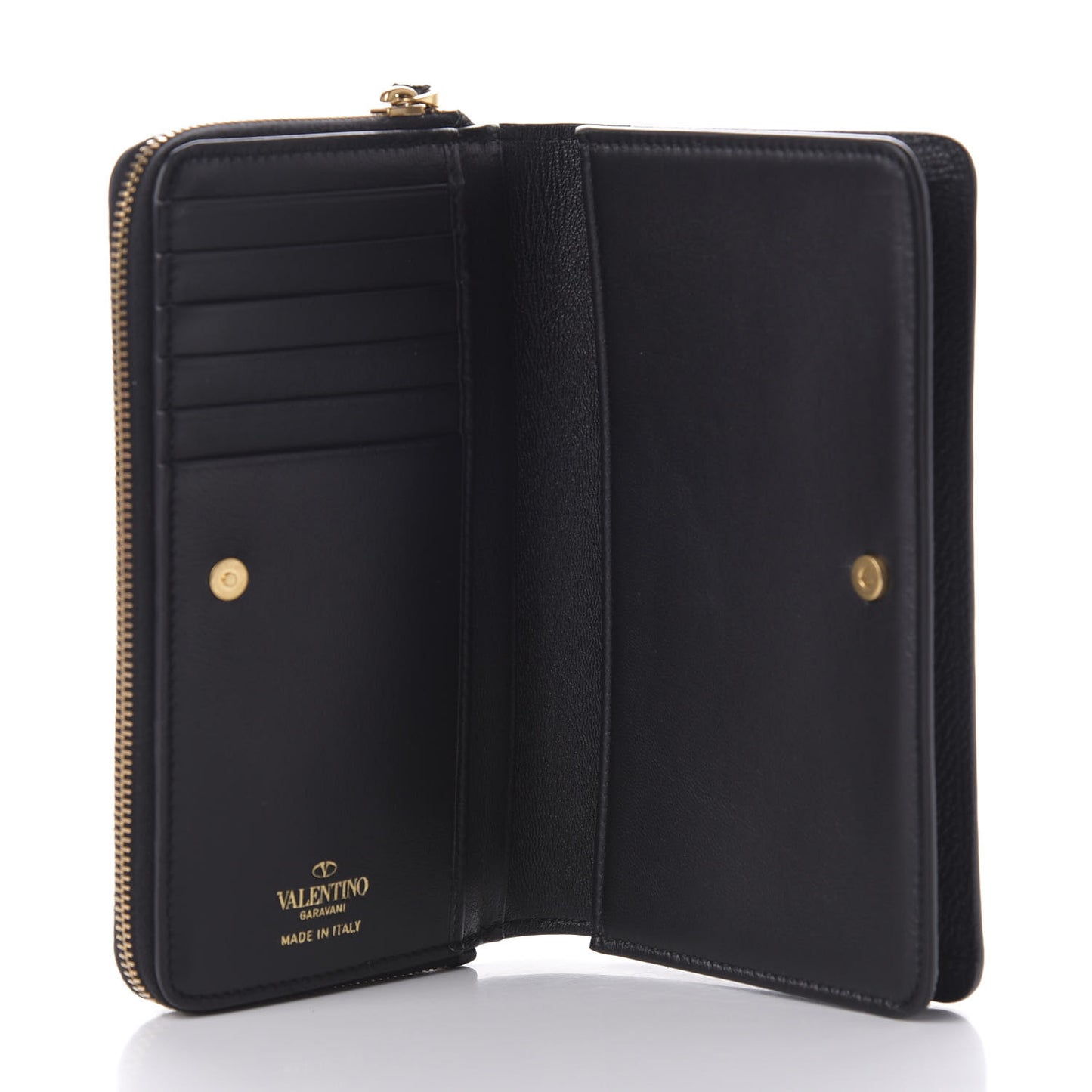 Grained Calfskin Vlogo Zip Around Wallet Black