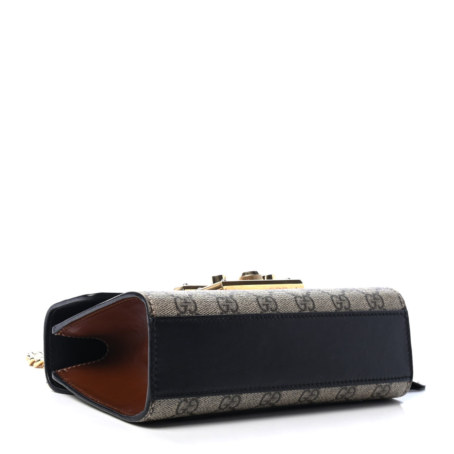 Gucci GG Supreme Monogram Calfskin Small Padlock Shoulder Bag Beige Black Cuir 3 of 4
