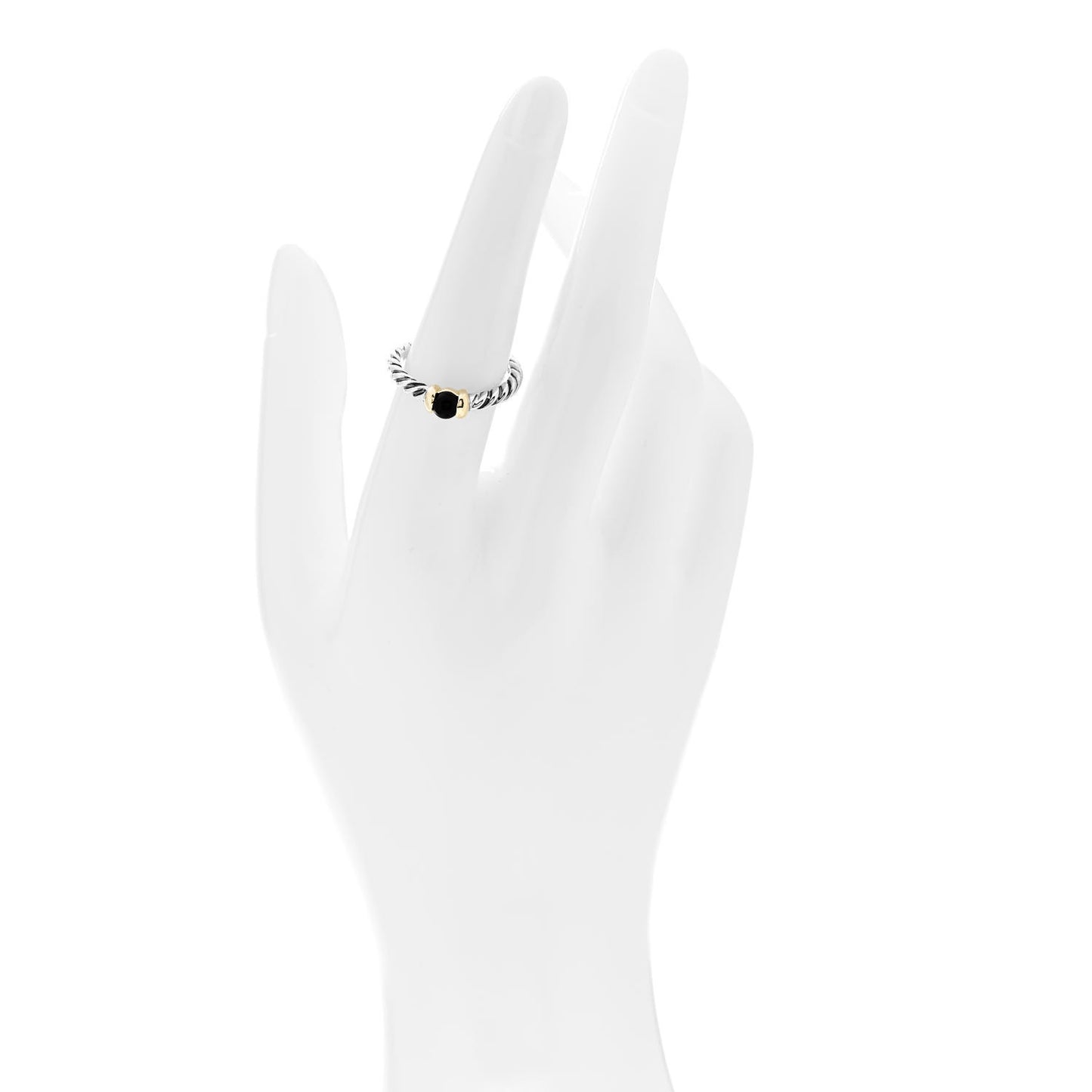 Sterling Silver 14K Yellow Gold Black Onyx Cable Ring 54 6.75