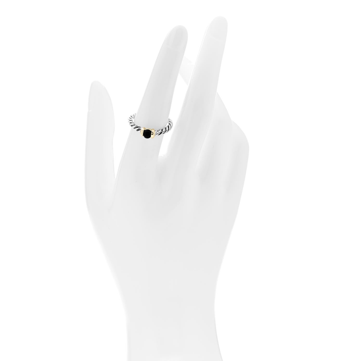 David Yurman Sterling Silver 14K Yellow Gold Black Onyx Cable Ring 54 6.75 2 of 6