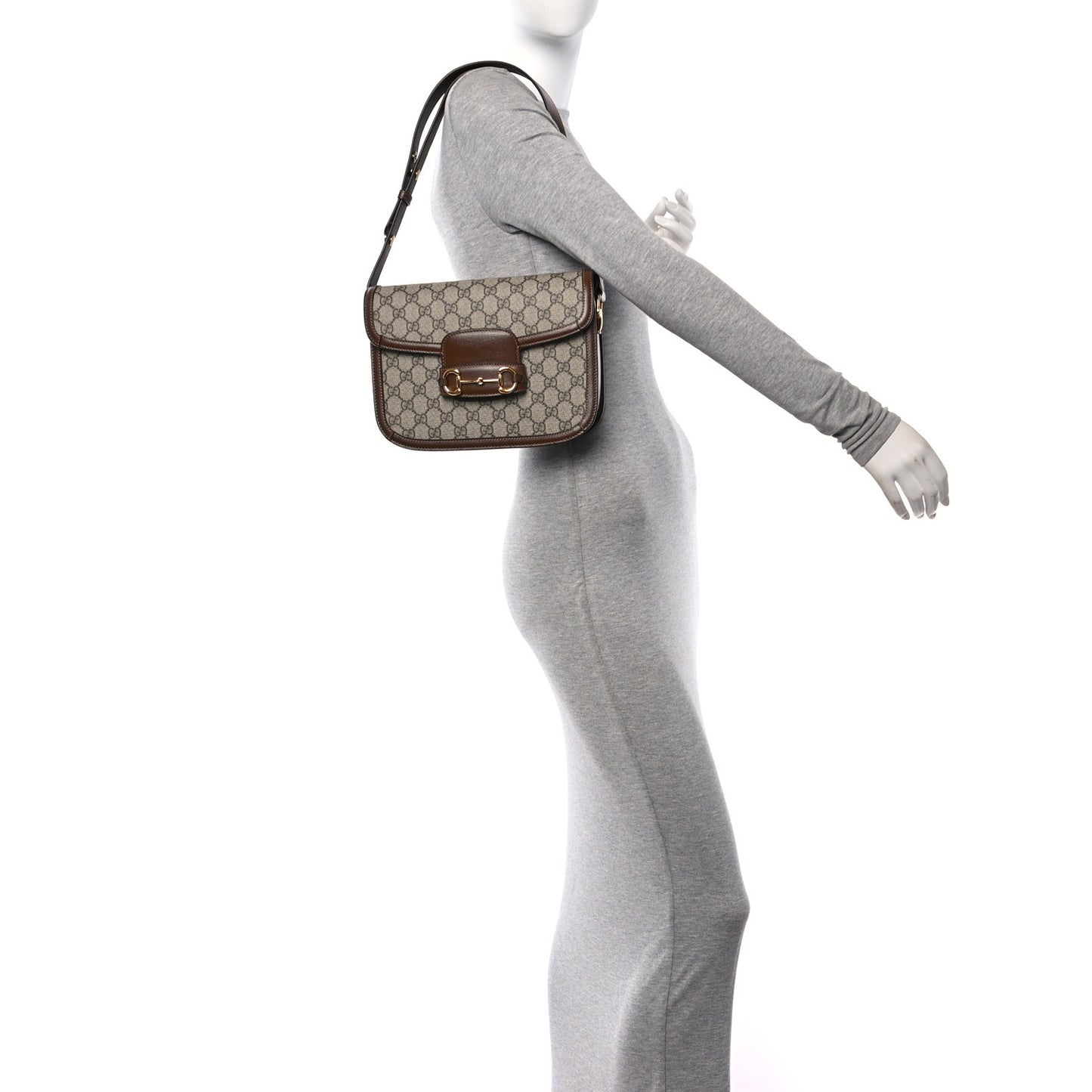 GG Supreme Monogram Horsebit 1955 Shoulder Bag Beige Brown Sugar