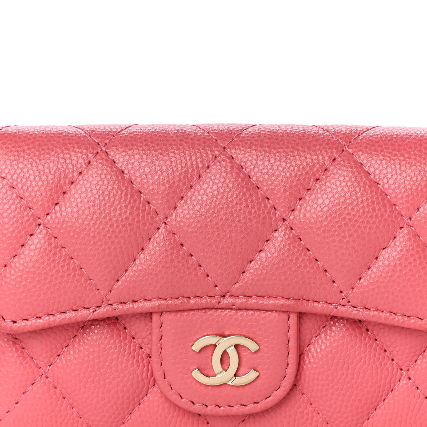 Caviar Quilted Flap Card Holder Wallet Pink