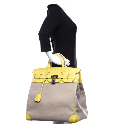 Hermes Toile De Camp Evercolor HAC Birkin 40 Ficelle Lime 2 of 11