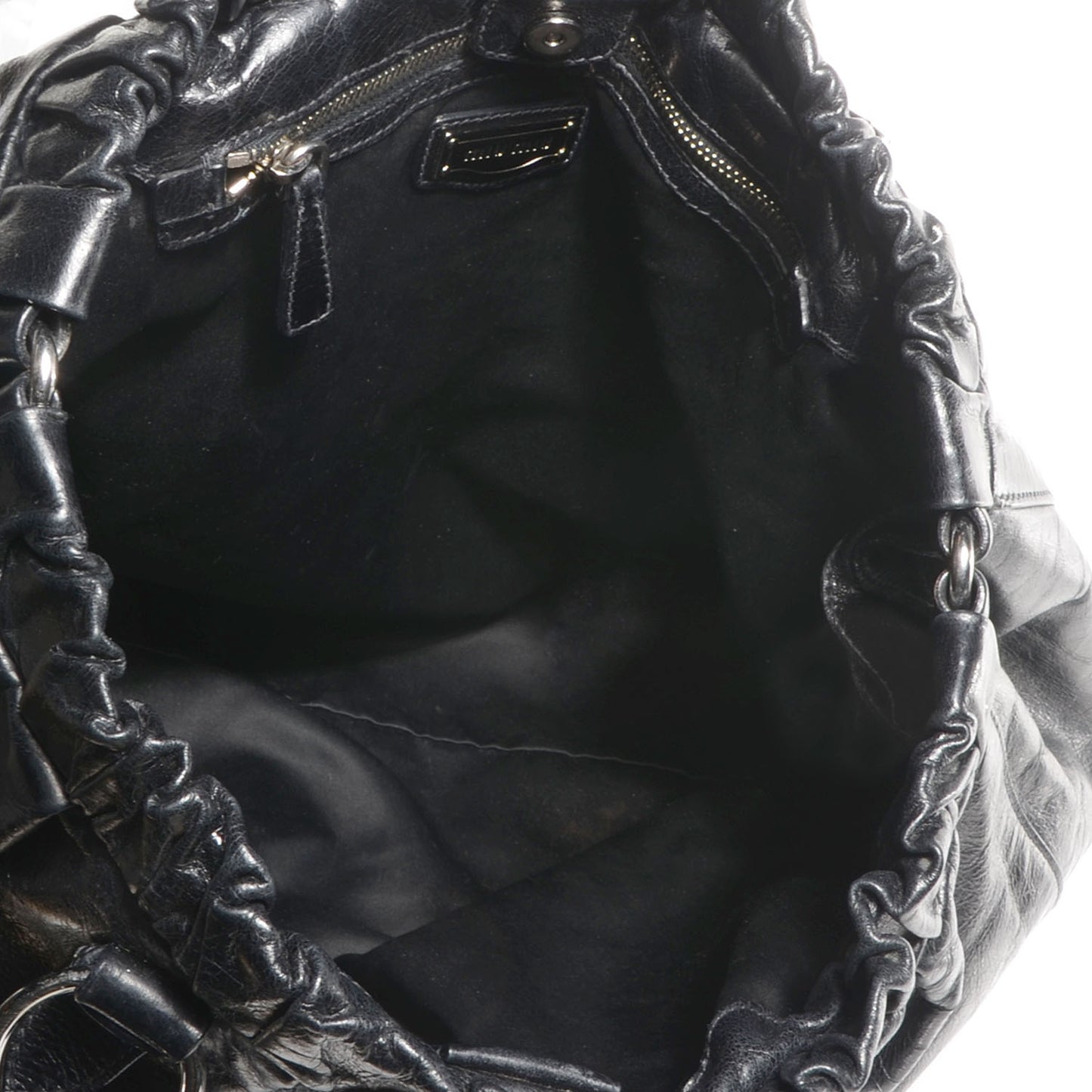 Leather Vitello Lux Gathered Tote Black