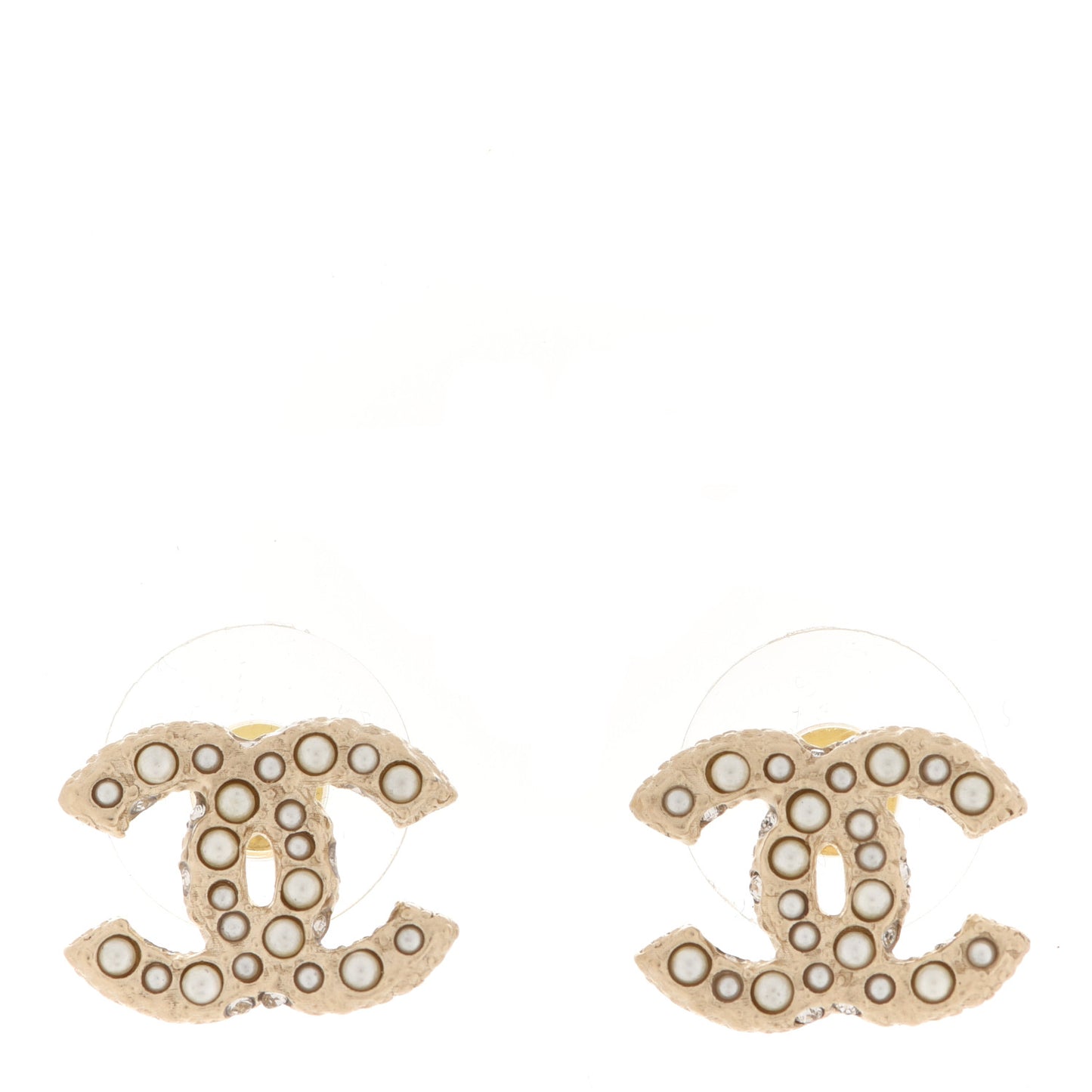 Pearl Crystal CC Earrings Light Gold