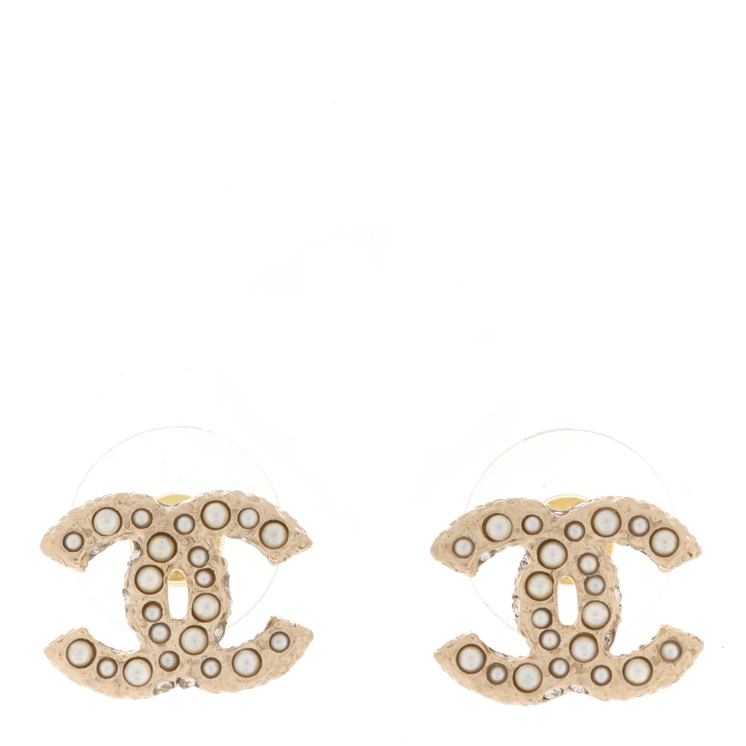 Chanel Pearl Crystal CC Earrings Light Gold 1 of 5