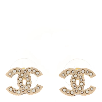 Chanel Pearl Crystal CC Earrings Light Gold 1 of 5