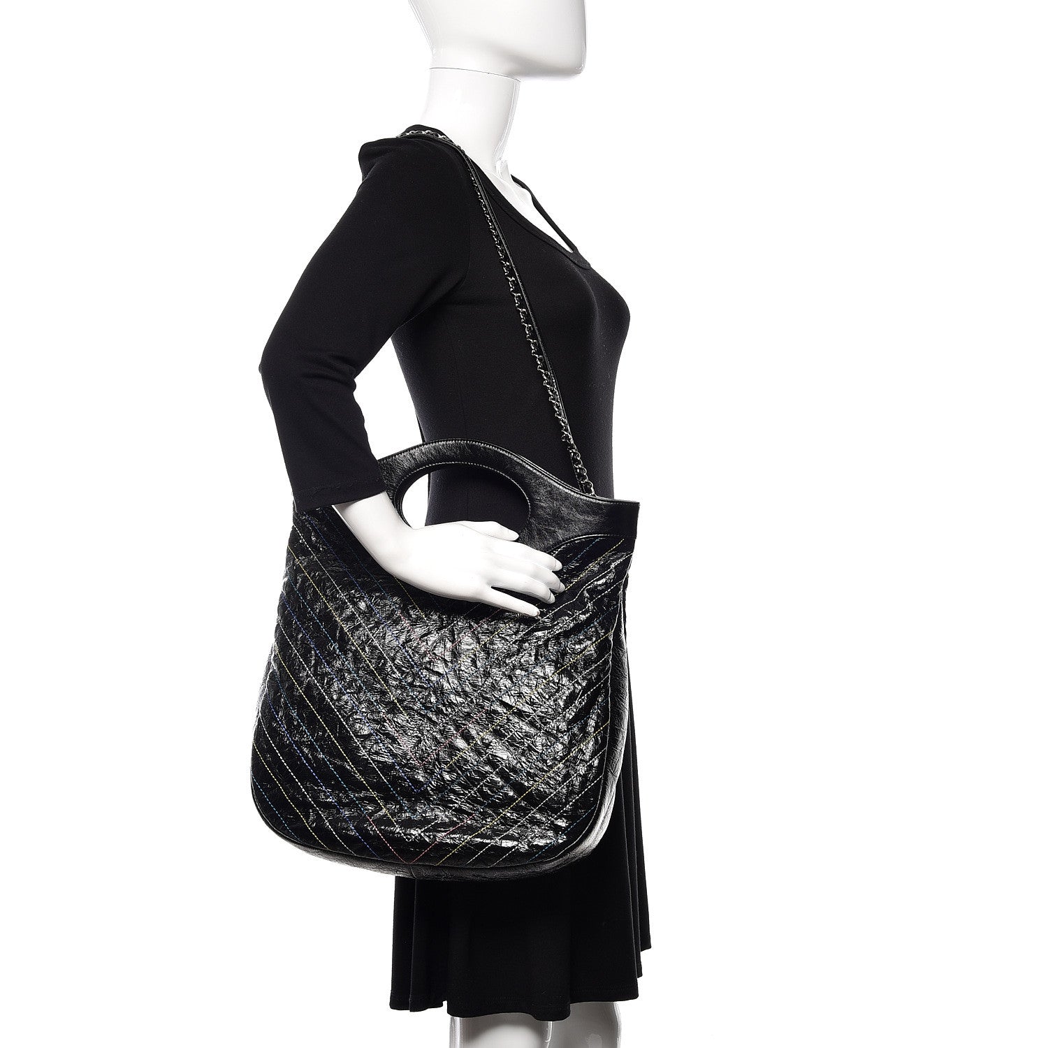 Chanel Glazed Calfskin Chevron Stitched Large 31 Shopping Bag Black 2 of 10