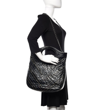 Chanel Glazed Calfskin Chevron Stitched Large 31 Shopping Bag Black 2 of 10