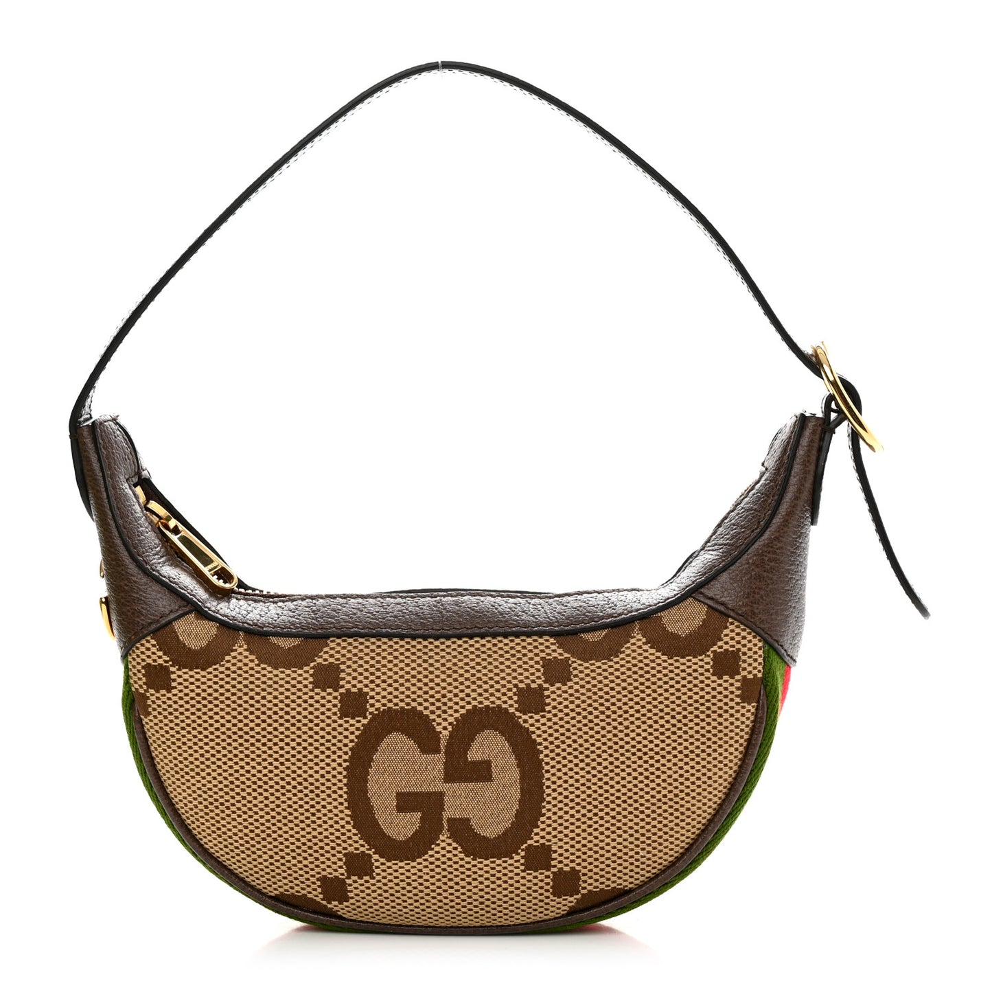 Monogram Jumbo GG Textured Dollar Calfskin Web Mini Ophidia Half Moon Hobo Camel Ebony New Acero