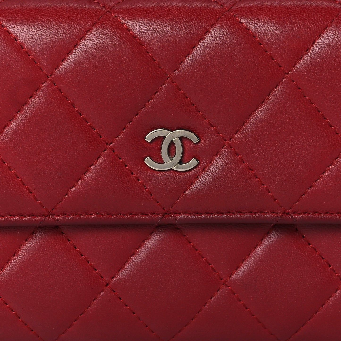 Lambskin Quilted Large Gusset Flap Wallet Red