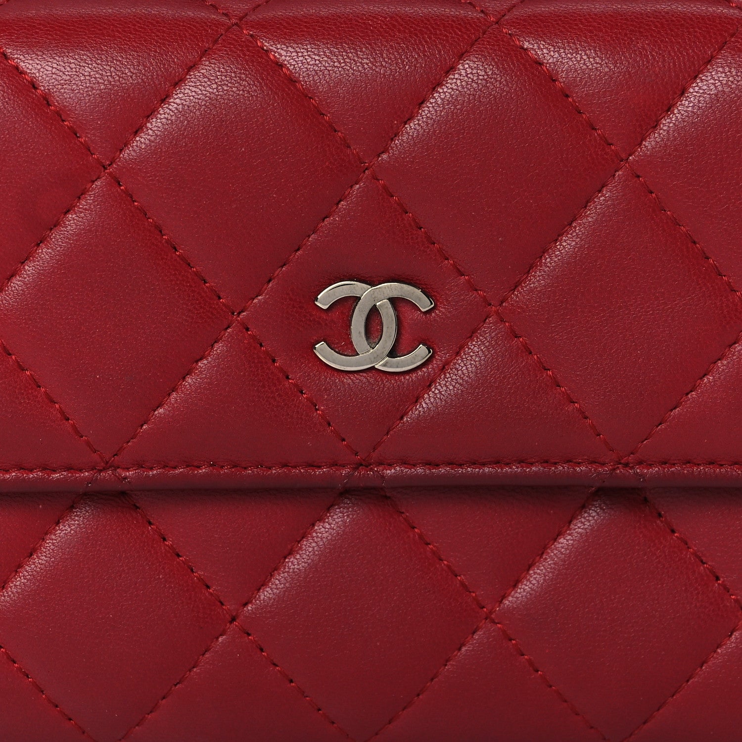 Chanel Lambskin Quilted Large Gusset Flap Wallet Red 8 of 15