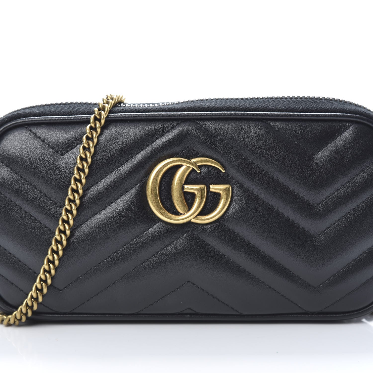 Gucci Calfskin Matelasse Mini GG Marmont Chain Crossbody Bag Black 8 of 11
