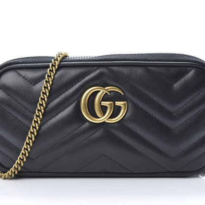 Gucci Calfskin Matelasse Mini GG Marmont Chain Crossbody Bag Black 8 of 11