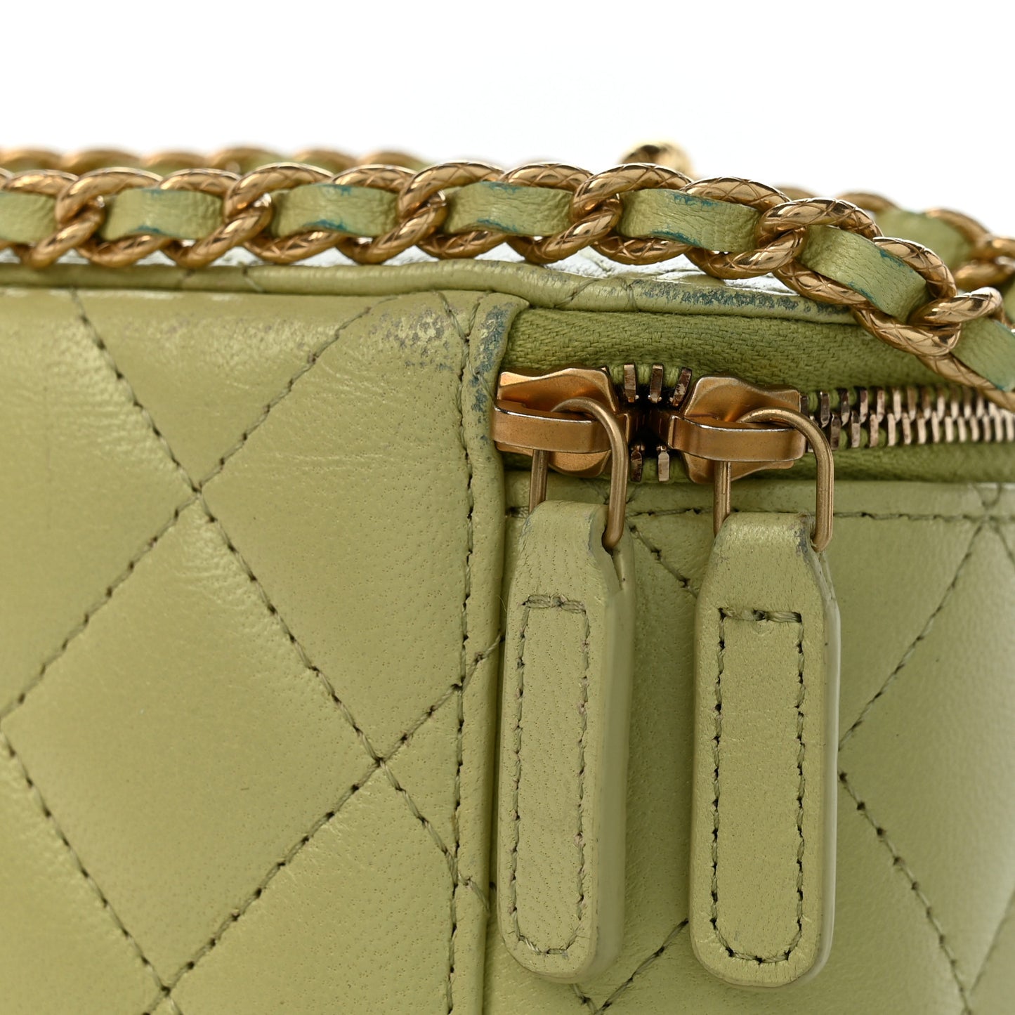 Lambskin Quilted Small Vanity Case With Chain Light Green