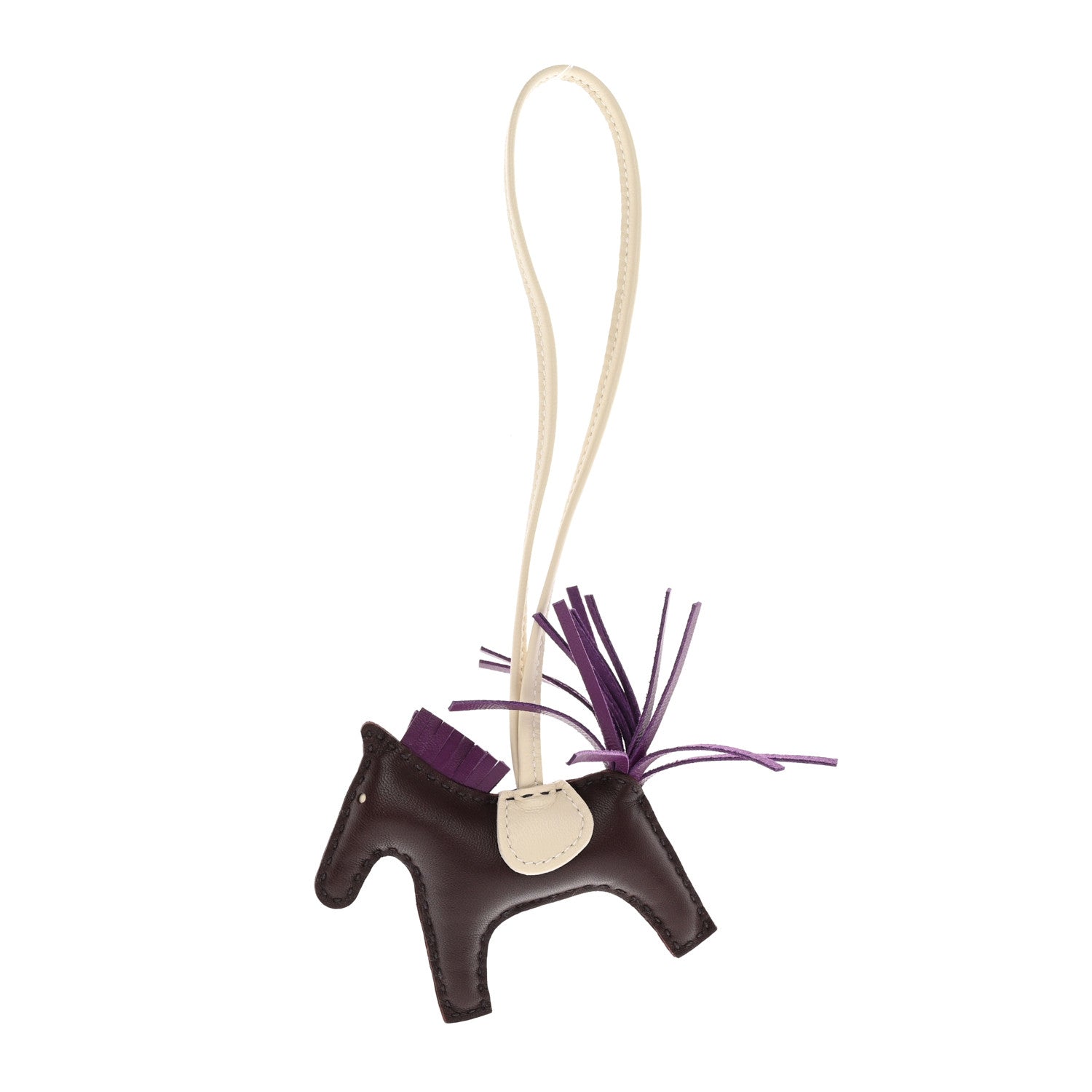 Hermes Milo Lambskin Grigri Rodeo Horse Bag Charm PM Rouge Sellier Craie Violet 1 of 5