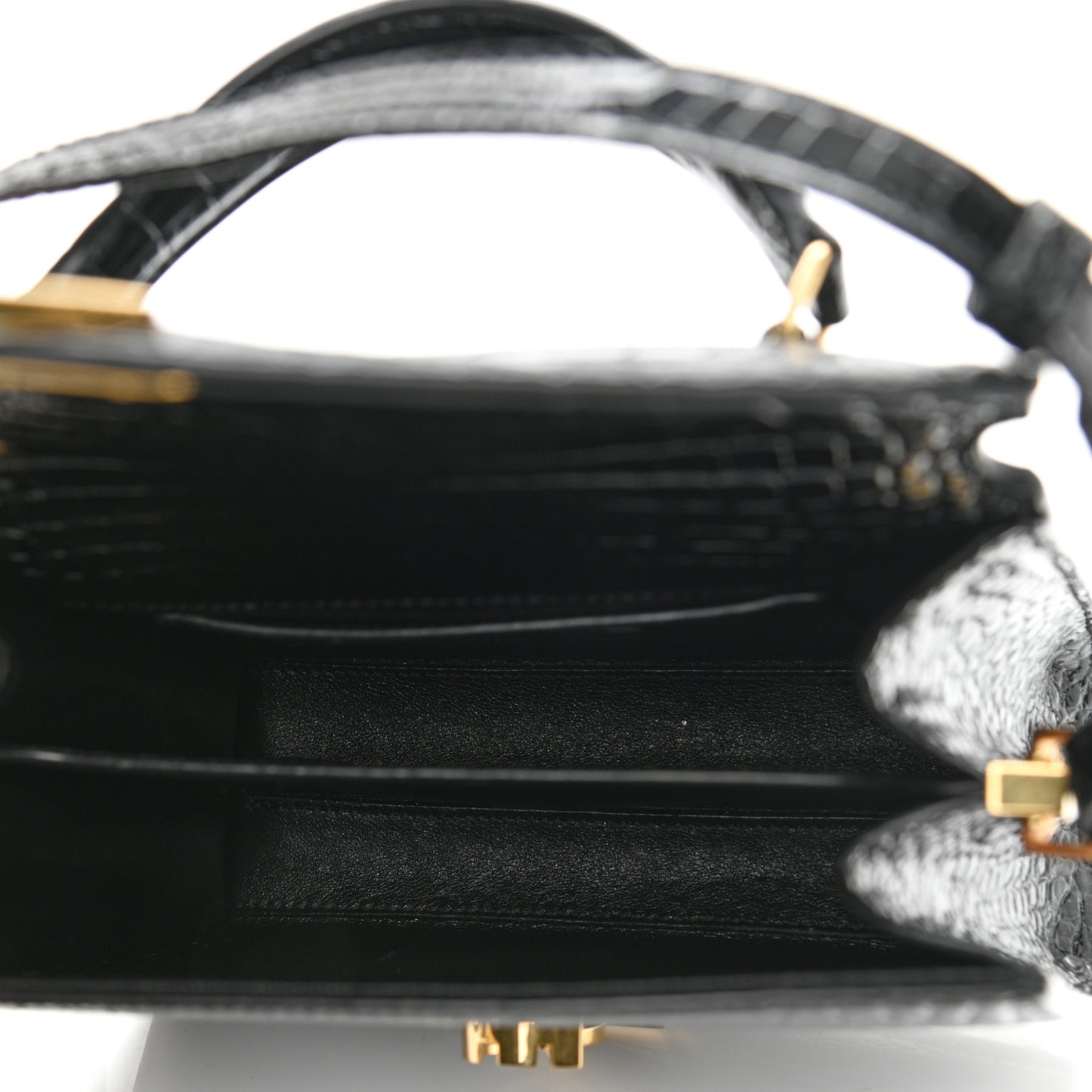 Calfskin Crocodile Embossed Mini Classic Monogram Cassandra Top Handle Black