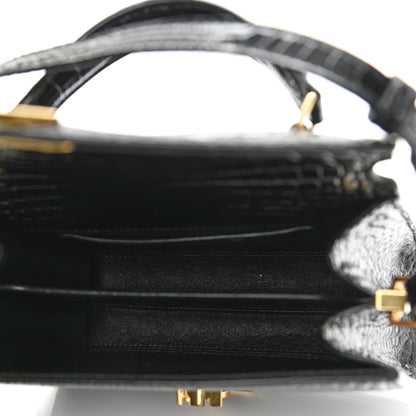 Saint Laurent Calfskin Crocodile Embossed Mini Classic Monogram Cassandra Top Handle Black 5 of 10