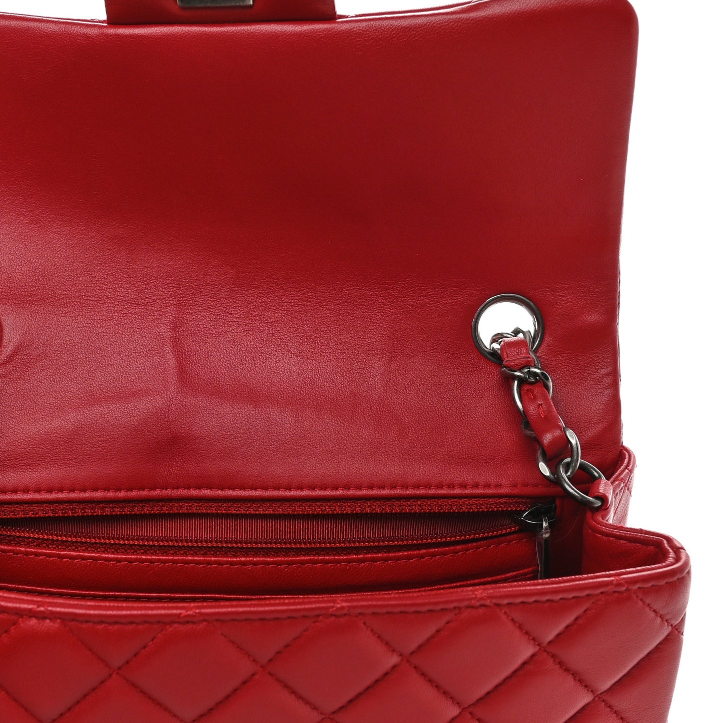 Lambskin Quilted Mini Rectangular Flap Red