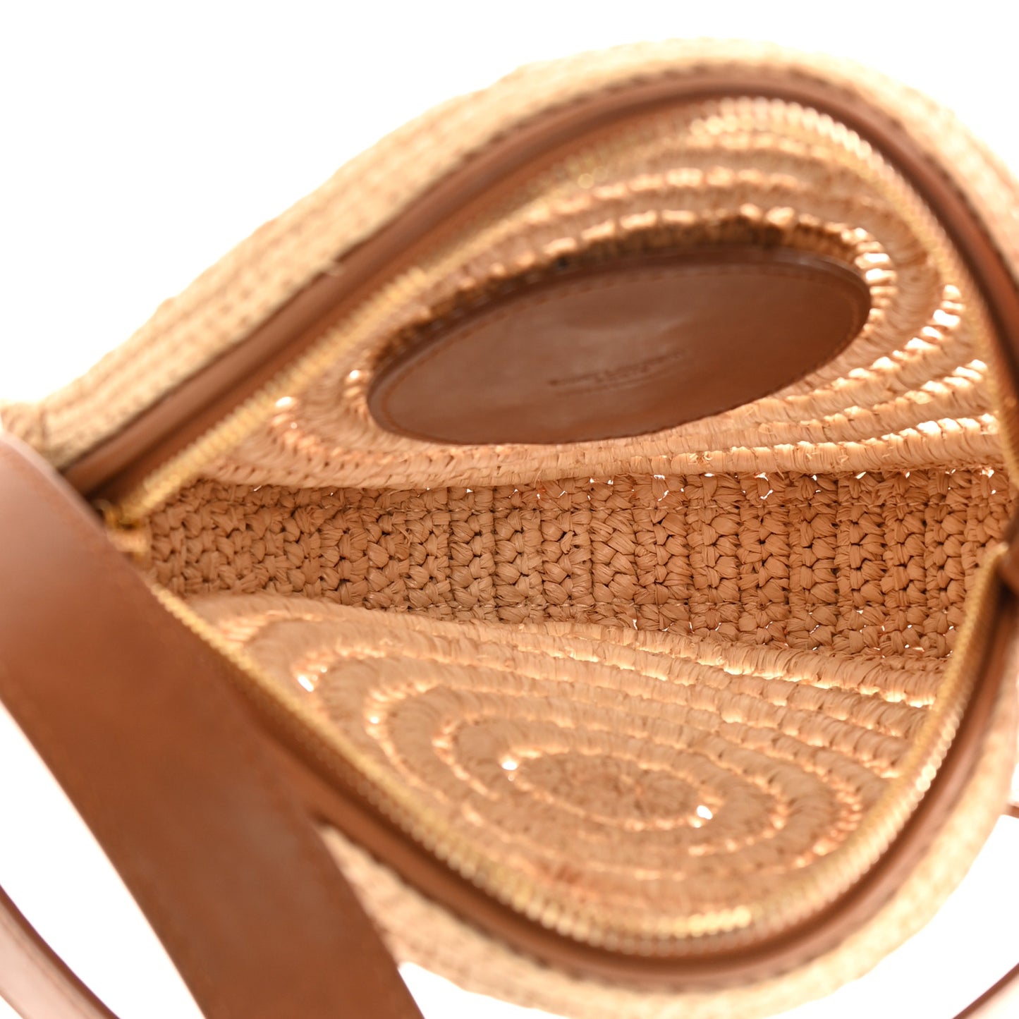 Raffia Calfskin Round Bag Natural Brick