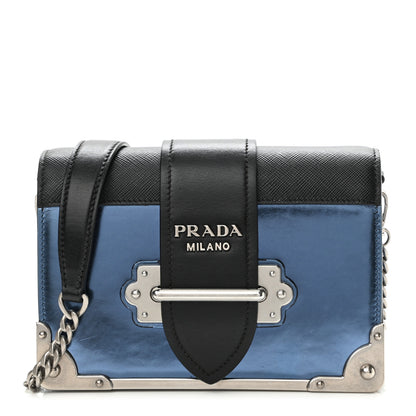 Prada Metallic Vitello Saffiano Cahier Bag Denim Black 1 of 11