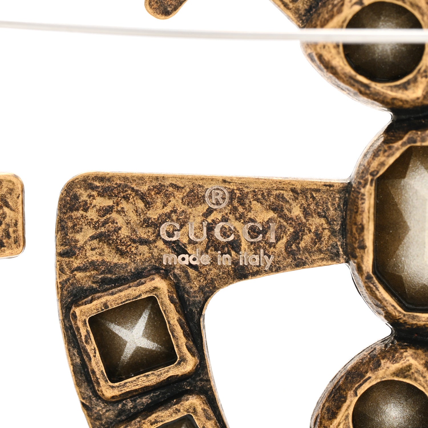 Gucci Metal Crystal Double G Brooch Aged Gold Multicolor 4 of 7