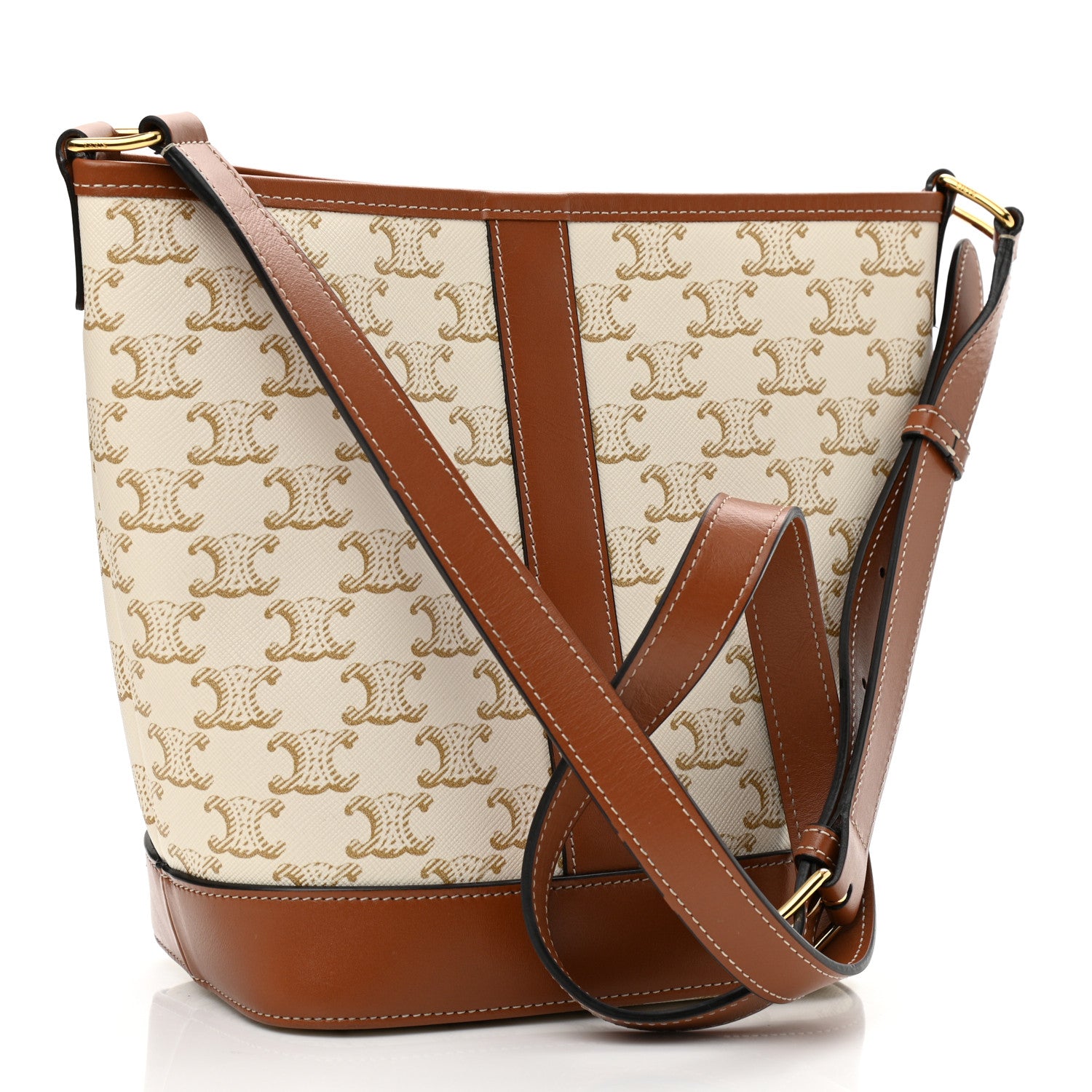 Celine Triomphe Canvas Calfskin Small Bucket Bag White 3 of 11