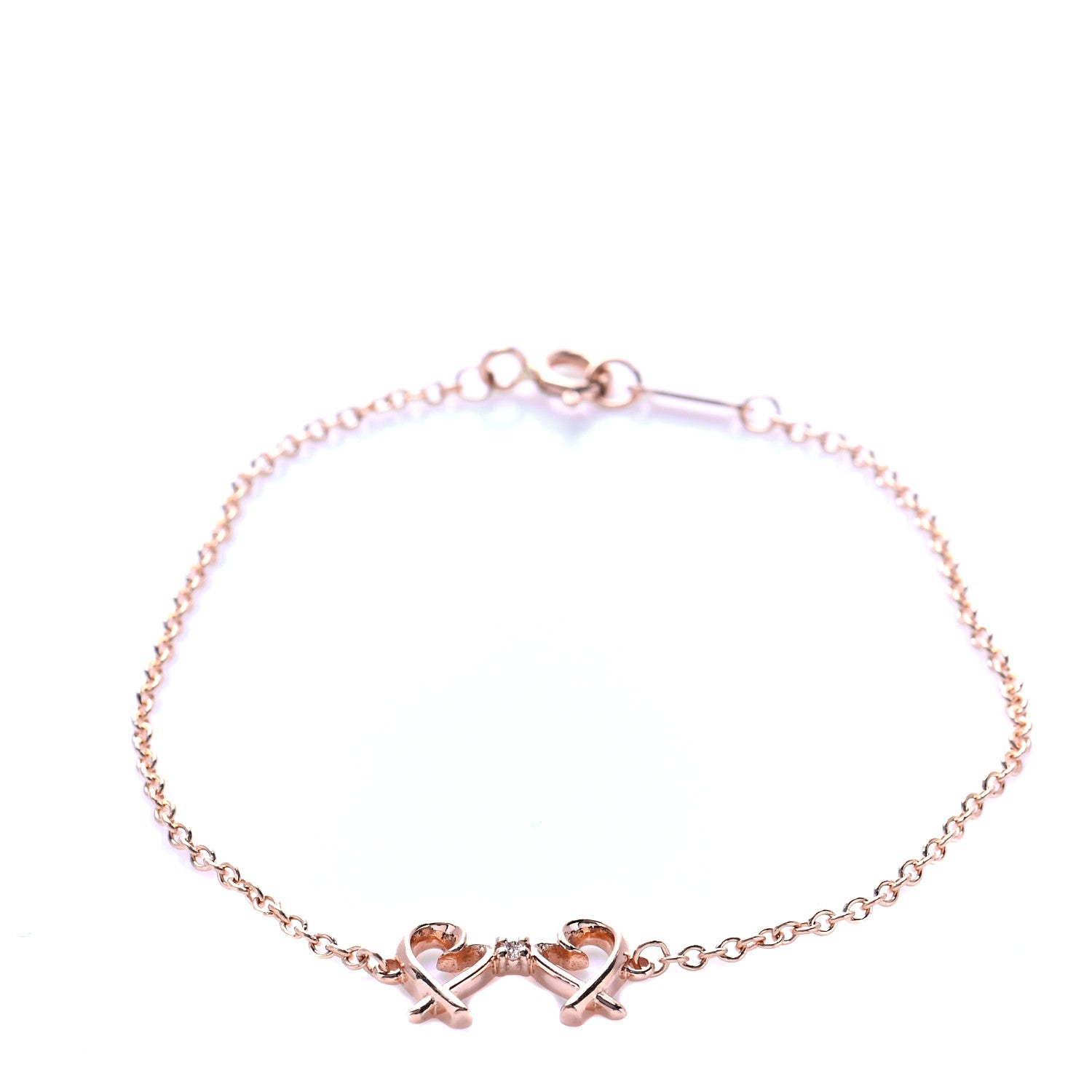 Tiffany 18K Rose Gold Diamond Double Loving Heart Bracelet 1 of 6