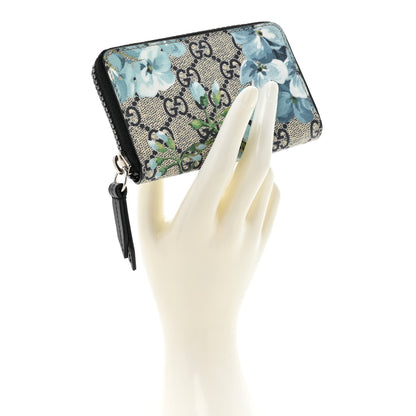 Gucci GG Supreme Monogram Blooms Zip Around Card Case Wallet Beige Blue Navy 2 of 7