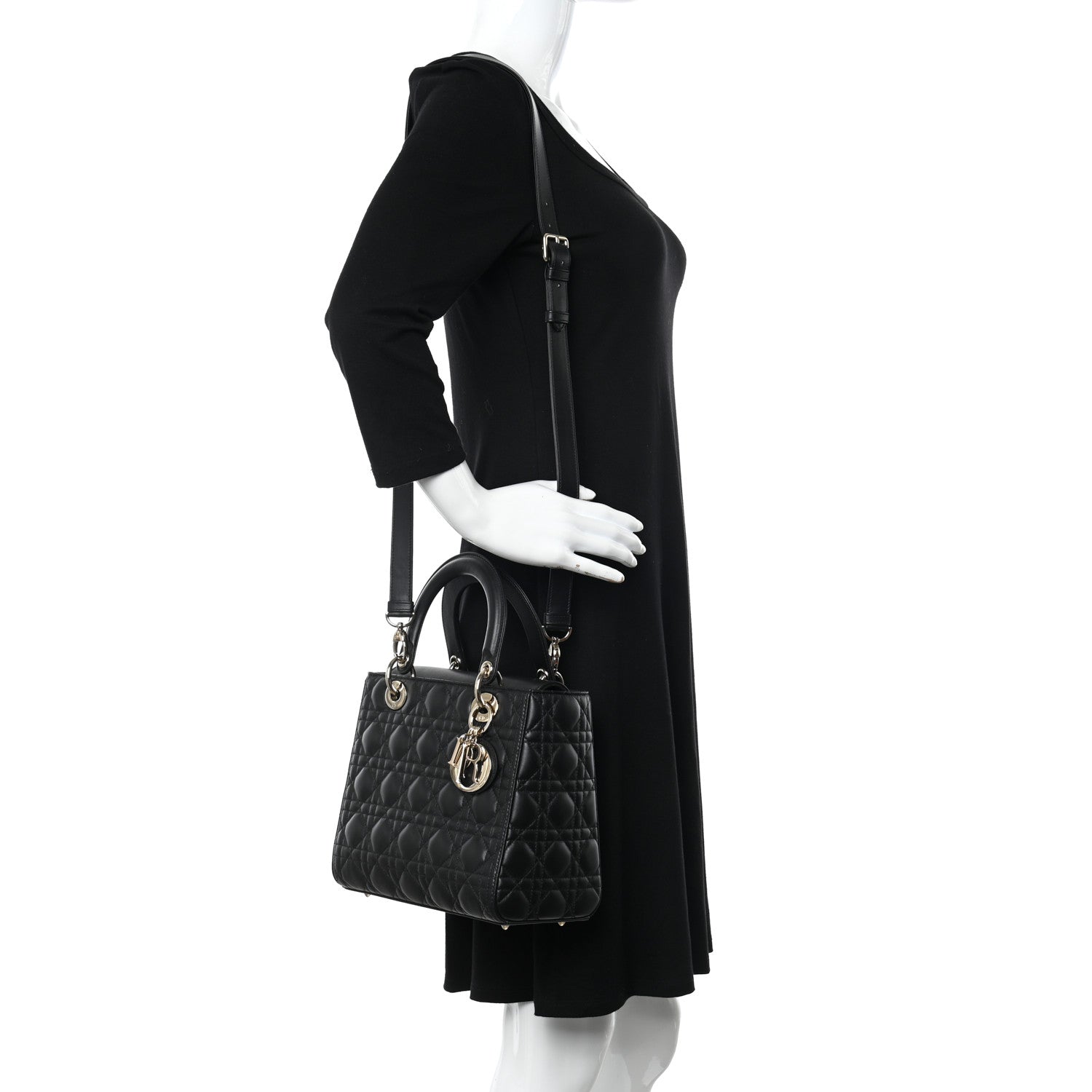Christian Dior Lambskin Cannage Medium Lady Dior Black 2 of 15