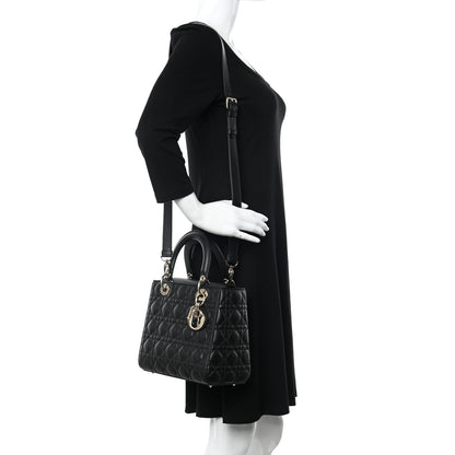 Christian Dior Lambskin Cannage Medium Lady Dior Black 2 of 15