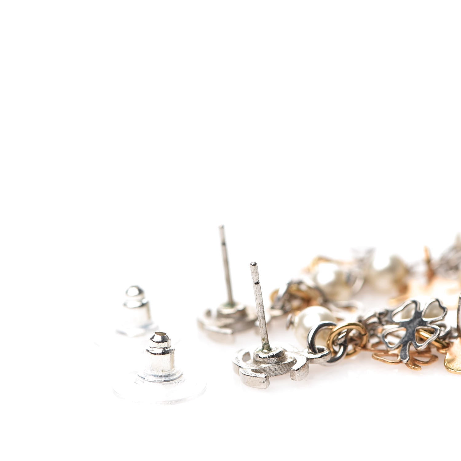 Chanel Pearl CC Charm Chain Drop Earrings Silver Gold 4 of 4