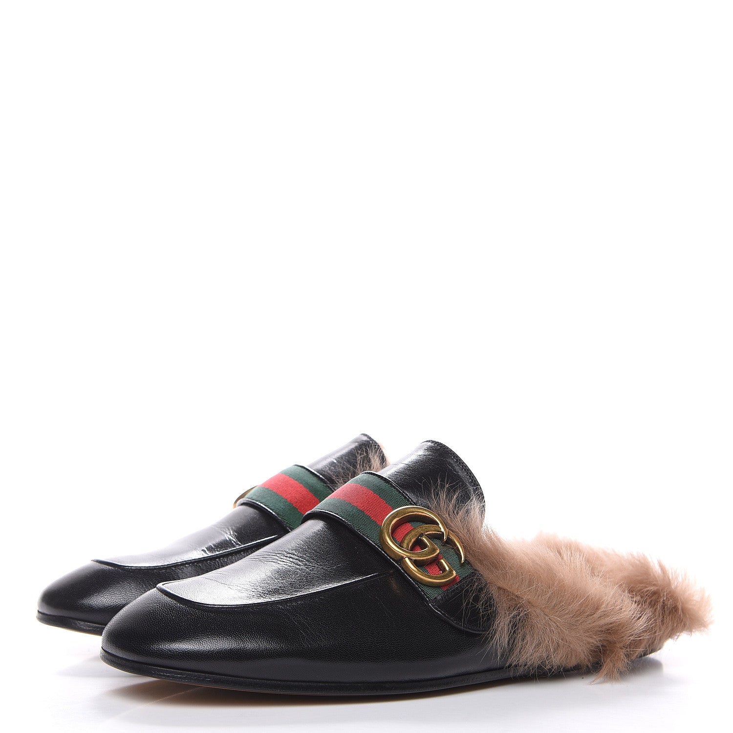 Gucci Goatskin Fur Web GG Mens Princetown Slippers 7 Black 3 of 9